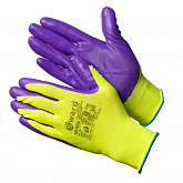 Перчатки ярко-зеленые нейлоновые с фиолетовым нитрилом покрытием Gward Hi-Vis